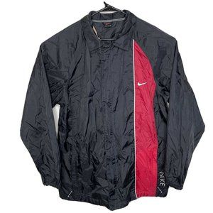 NIKE Mens Sz Large Windbreaker Jacket Black Red Zip Pockets Lightweight EUC